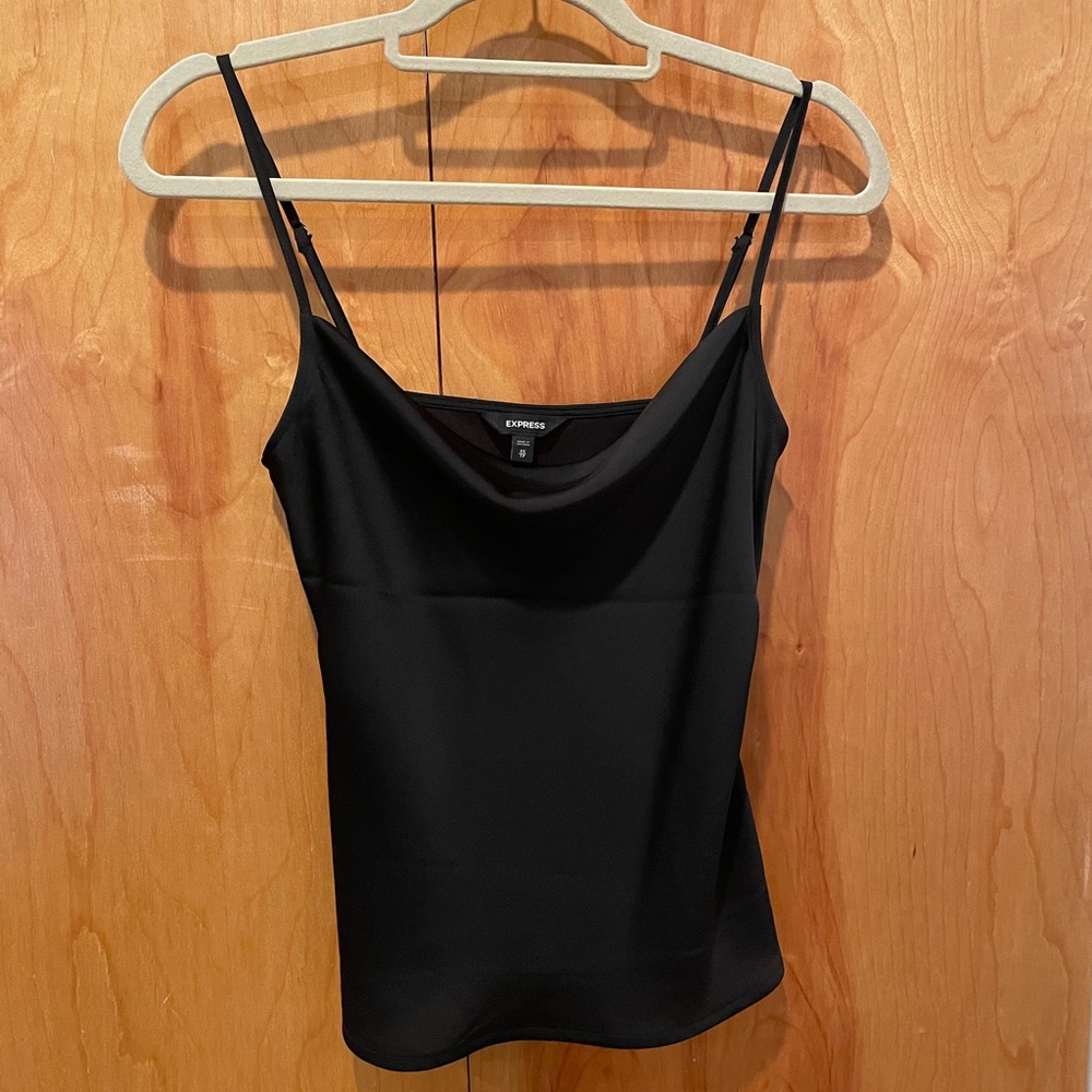 Express (XS) Black Satin Cowl Neck Tank